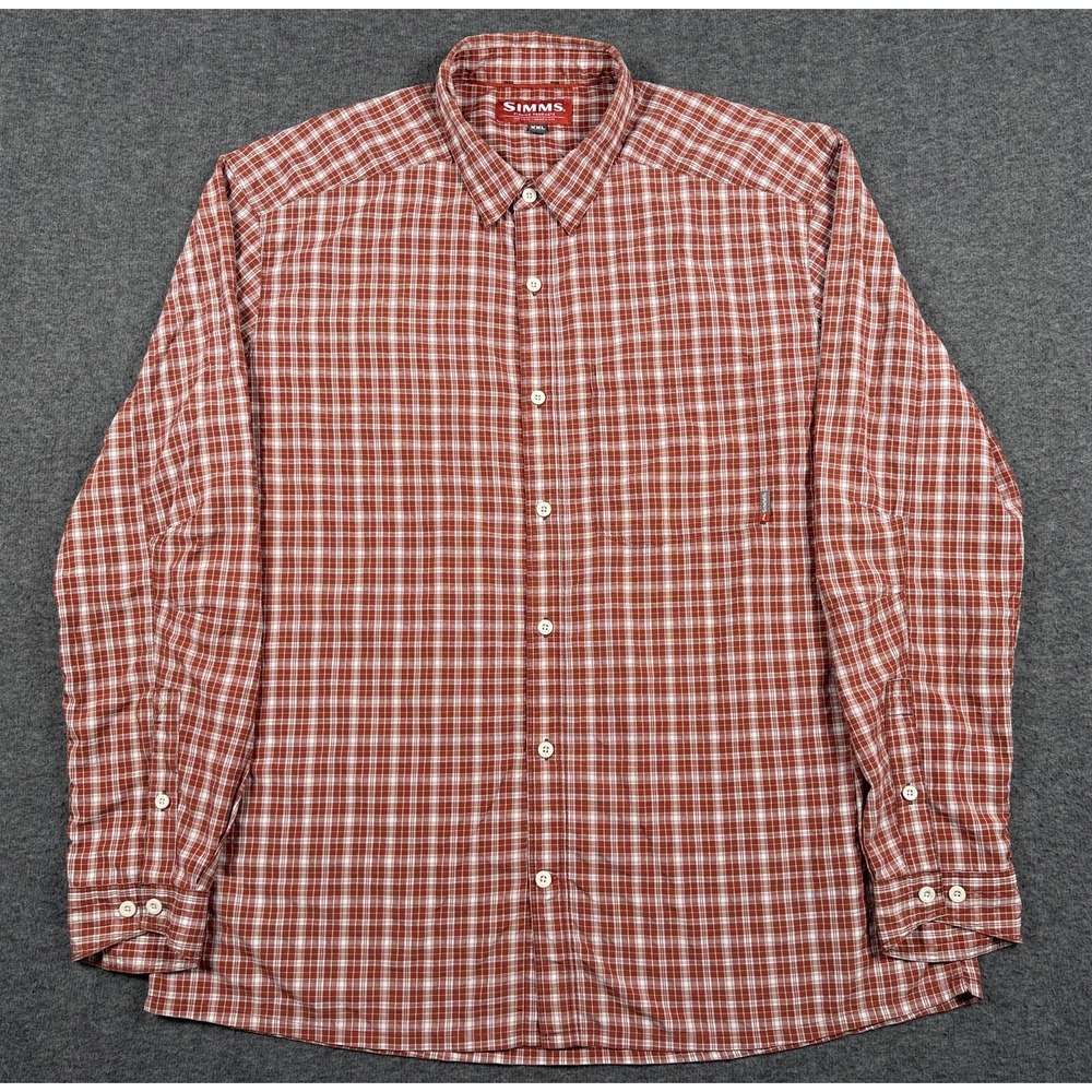 Simms Morada Performance Shirt Mens XXL Red White Plaid Long Sleeve Button Up